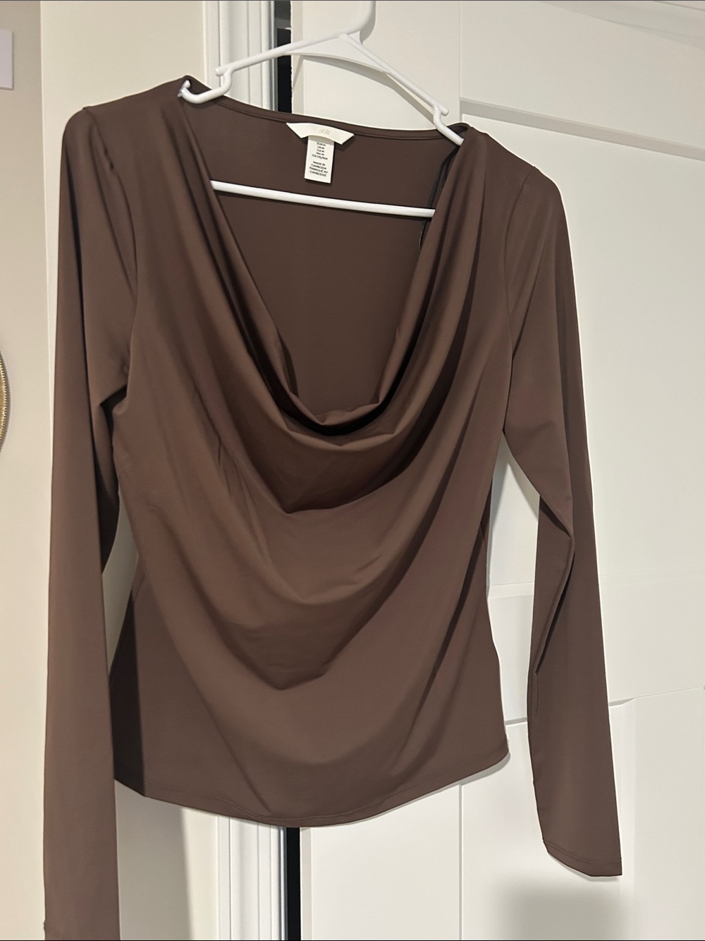 Brown Drape Neck Long-Sleeve Top